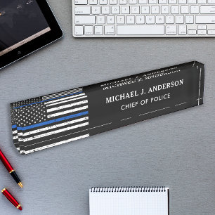 Police Officer Personalised Thin Blue Line Flag Nameplate