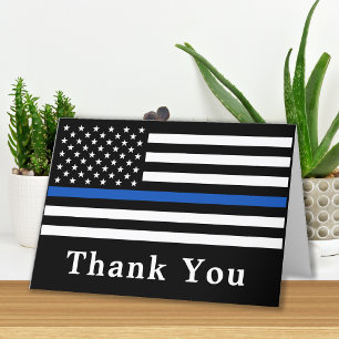Police Officer Personalised Thin Blue Line Flag Thank You Card