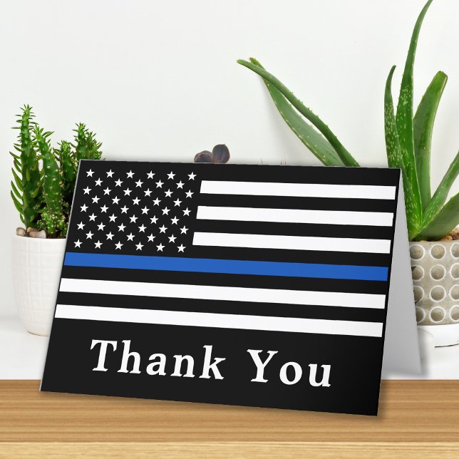 Police Officer Personalised Thin Blue Line Flag Thank You Card (Creator Uploaded)