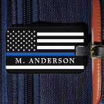 Police Officer Personalised Thin Blue Line Luggage Tag<br><div class="desc">Thin Blue Line Luggage Tag - American flag in Police Flag colours, modern black blue design . Personalise with police officer name or family name. This personalised police officer luggage tag is perfect for police and law enforcement families and all those who support them . COPYRIGHT © 2020 Judy Burrows,...</div>
