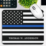 Police Officer Personalised Thin Blue Line Mouse Pad<br><div class="desc">Thin Blue Line Mouse pad - American flag in Police Flag colours, modern black and blue design . Personalise with police officers name. This personalised police officer mouse pad is perfect for police departments. COPYRIGHT © 2020 Judy Burrows, Black Dog Art - All Rights Reserved. Police Officer Personalised Thin Blue...</div>