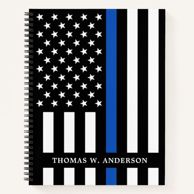 Police Officer Personalised Thin Blue Line Notebook (Front)