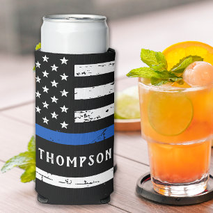 Police Officer Personalised Thin Blue Line Seltzer Can Cooler