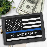 Police Officer Personalised Thin Blue Line Trifold Wallet<br><div class="desc">Thin Blue Line Wallet - American flag in Police Flag colours, modern black blue design . Personalise with police officer name. This personalised police wallet is perfect for police and law enforcement families and all those who support them. A wonderful police retirement or law enforcement graduation gift. COPYRIGHT © 2020...</div>