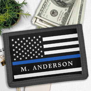 Police Officer Personalised Thin Blue Line Trifold Wallet