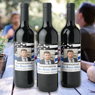 Police Officer Photo Thin Blue Line Graduation Wine Label