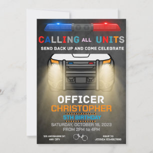 Police Officer Police Birthday  Invitation