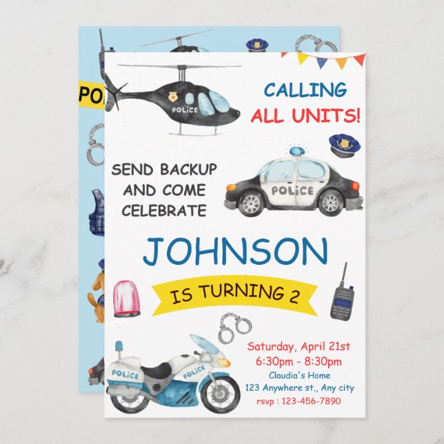 Police Officer Policeman Birthday Party  Invitation (Front/Back)