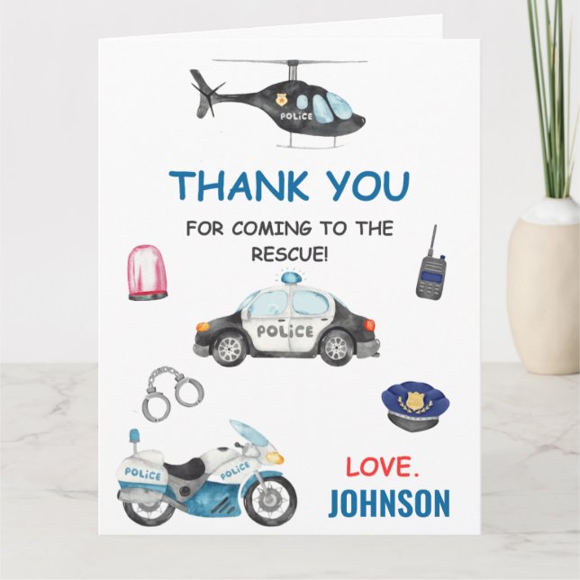 Police Officer Policeman Birthday Thank You Card (Front)