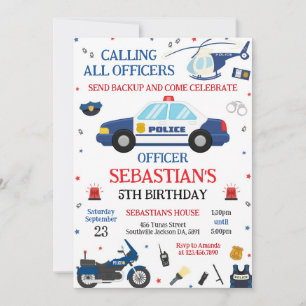 Police Officer Policeman Kids Birthday Invitation
