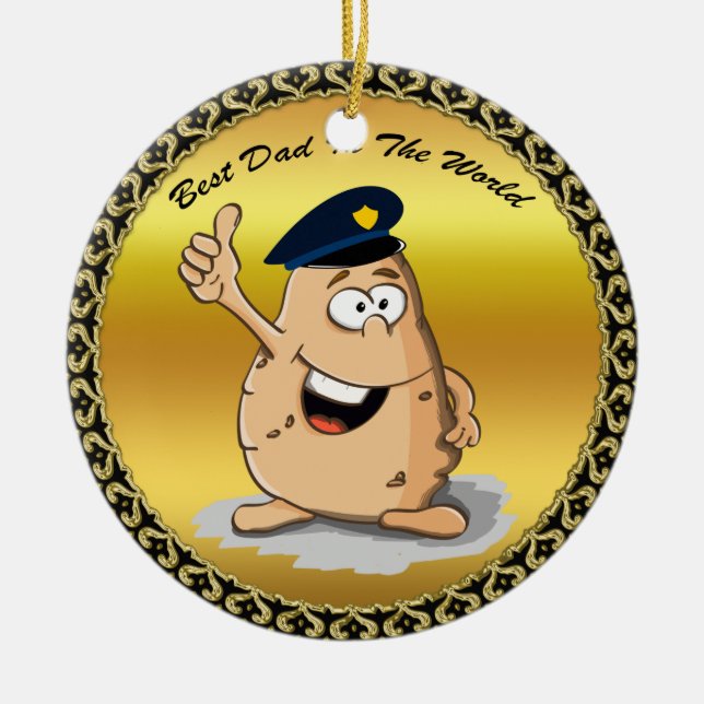 Police officer potato with a blue police hat ceramic ornament (Front)