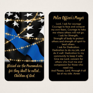 Police Officer Prayer Card Thin Blue Line Gold