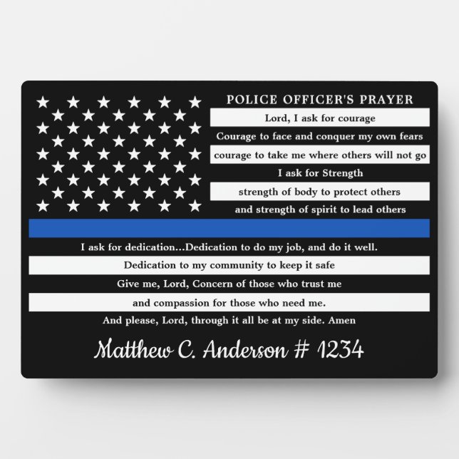 Police Officer Prayer Gift Thin Blue Line Plaque (Front)
