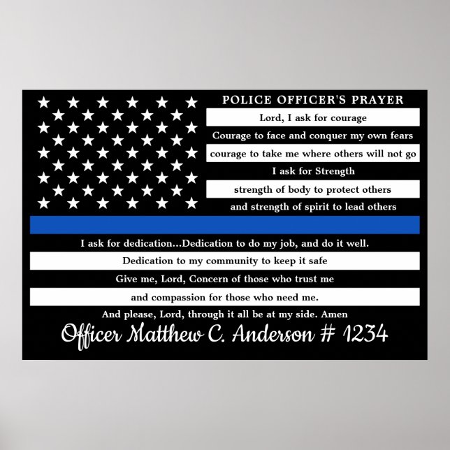 Police Officer Prayer Gift Thin Blue Line Poster (Front)