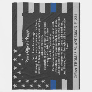 Police Officer Prayer Grey Leather Thin Blue Line Fleece Blanket