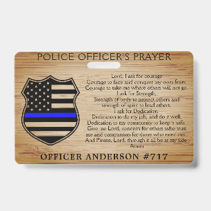 Police Officer Prayer Personalised Thin Blue Line ID Badge