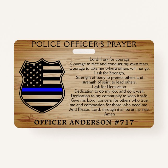 Police Officer Prayer Personalised Thin Blue Line ID Badge (Front)