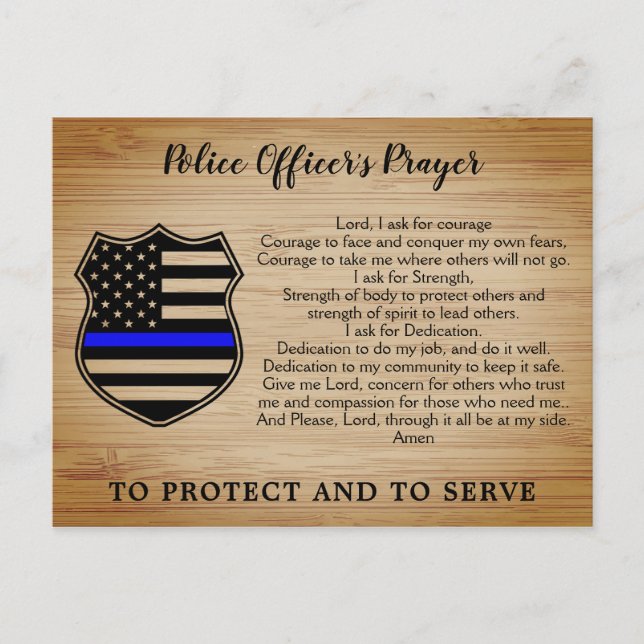 Police Officer Prayer Rustic Thin Blue Line Flag Postcard (Front)