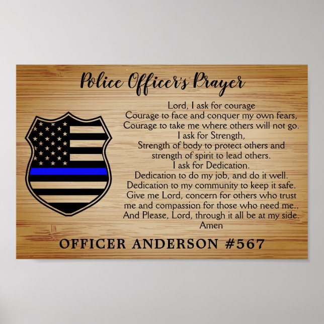 Police Officer Prayer Rustic Thin Blue Line Flag Poster (Front)