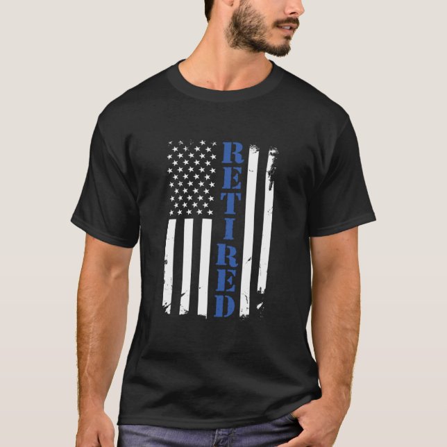 Police Officer proud Retired Thin Blue Line Flag h T-Shirt (Front)