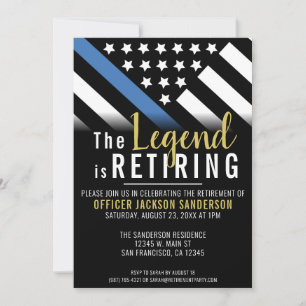 Police Officer Retirement Blue Line Themed Flag Invitation