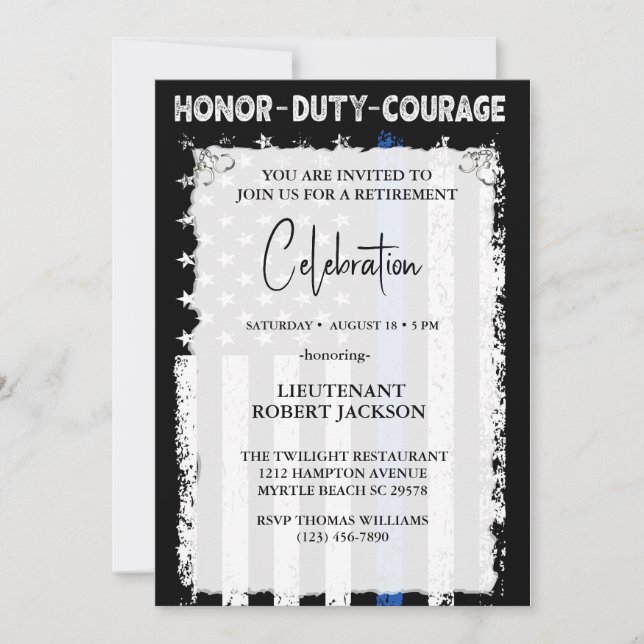   Police Officer Retirement Graduation Birthday   Invitation (Front)