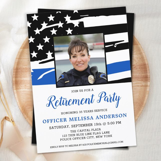 Police Officer Retirement Party Custom Photo Invitation (Creator Uploaded)