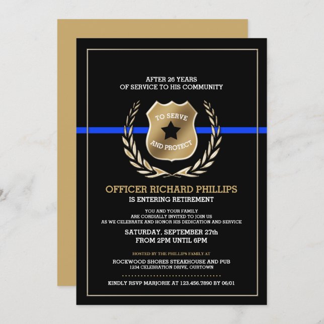 Police Officer Retirement Party Invitation (Front/Back)