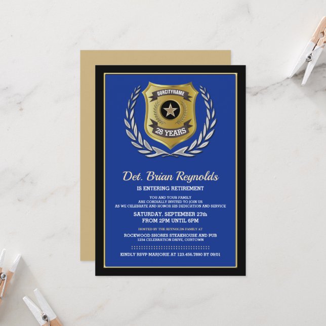 Police Officer Retirement Party Invitation (Front/Back In Situ)
