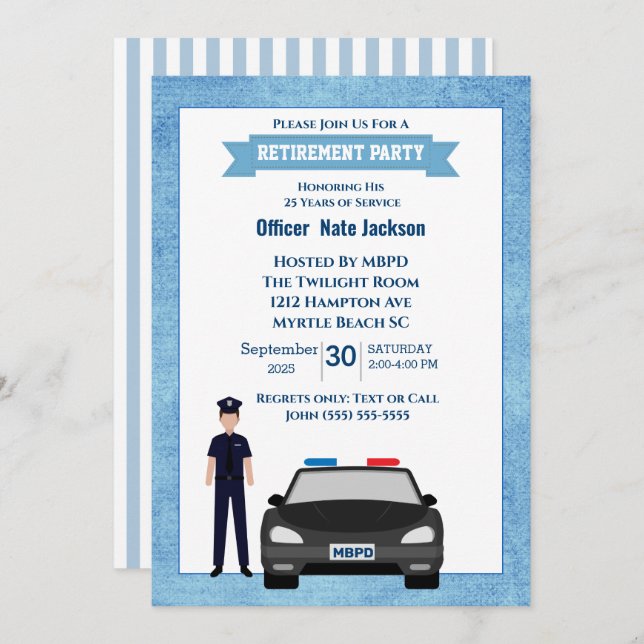 Police Officer Retirement Party Invitation (Front/Back)