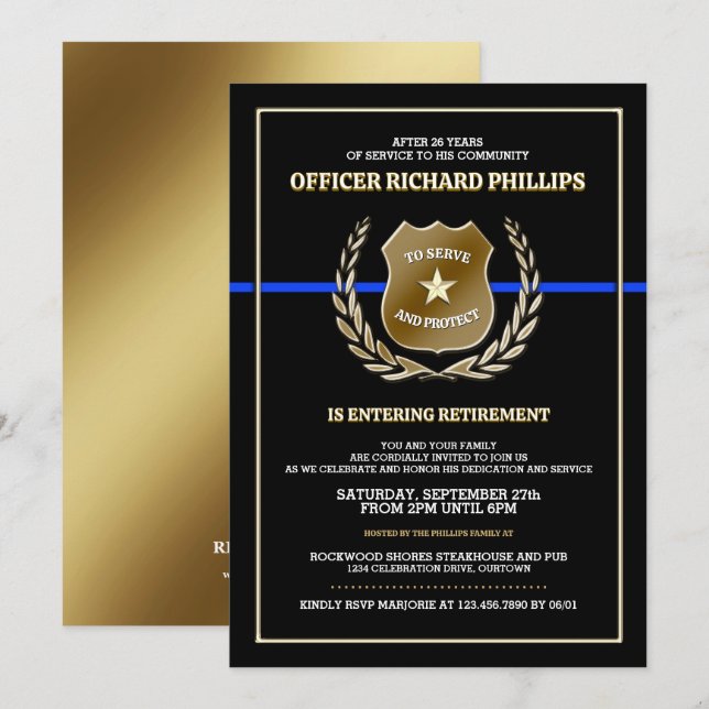 Police Officer Retirement Party Invitation (Front/Back)