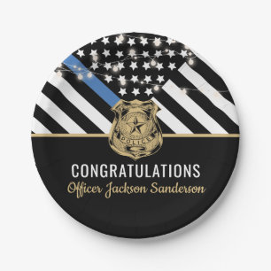 Police Officer Retirement Party Thin Blue Line Paper Plate