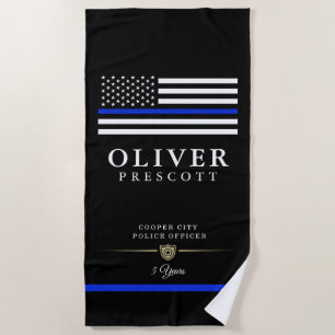 Police Officer   Service Anniversary Black Beach Towel
