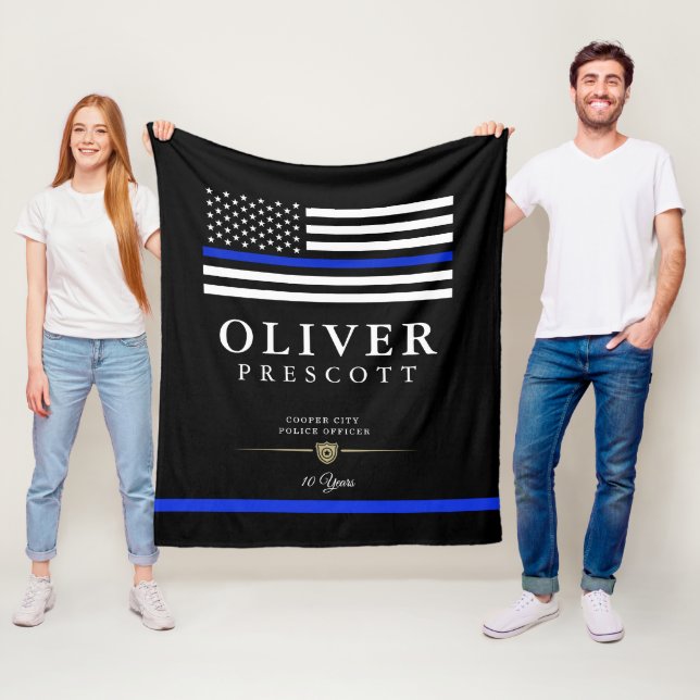 Police Officer | Service Anniversary Black Fleece Blanket (In Situ)