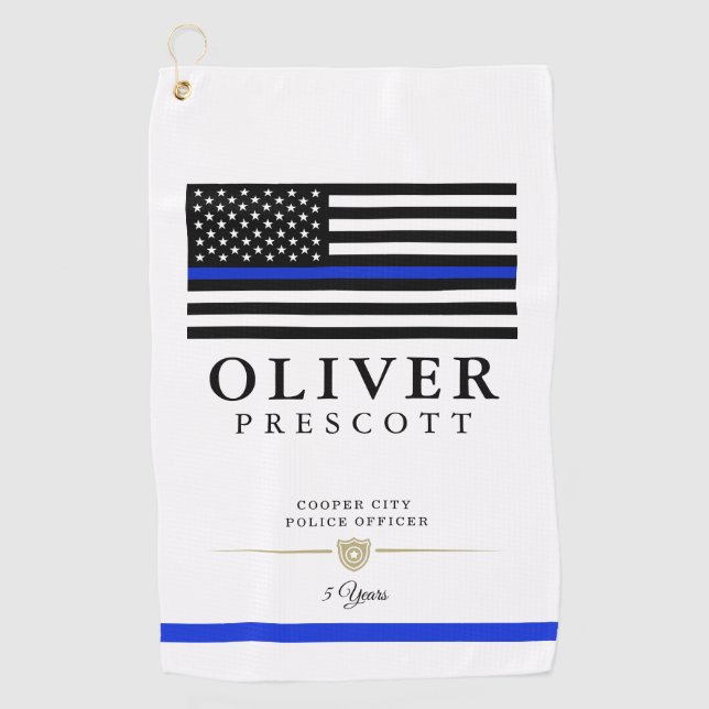 Police Officer | Service Anniversary White Golf Towel (Front)