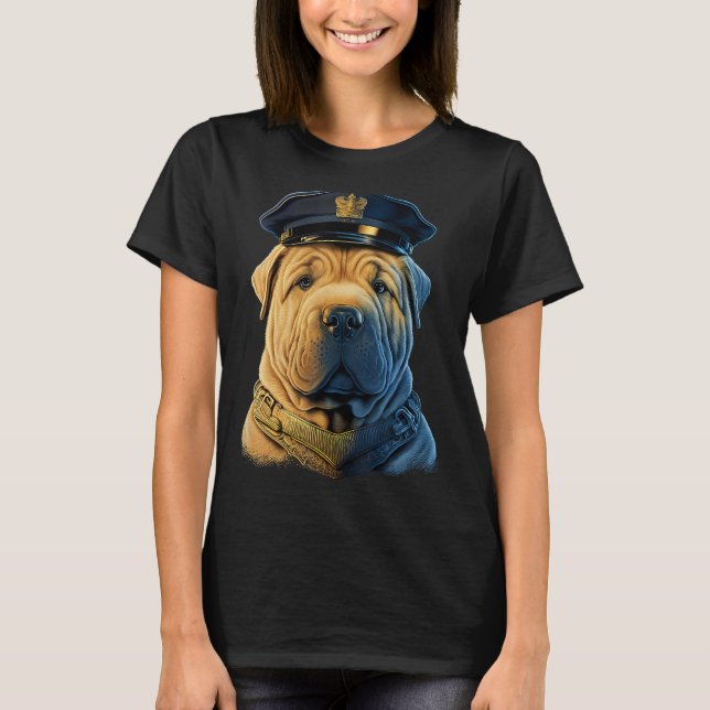 Police Officer Shar Pei Cop dog on Police Shar Pei T-Shirt (Front)