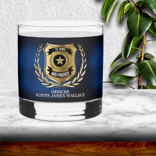 Police Officer Shield Personalised Rocks Glass
