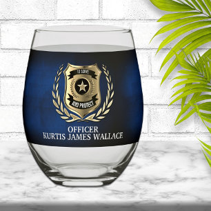 Police Officer Shield Personalised Stemless Wine Glass