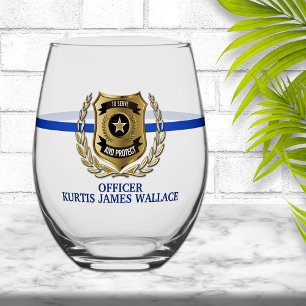 Police Officer Shield Personalised Stemless Wine Glass