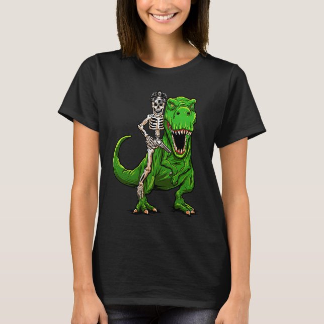 Police Officer Skeleton Dinosaur T Rex Halloween C T-Shirt (Front)