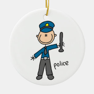 Police Officer Stick Figure Ceramic Tree Decoration