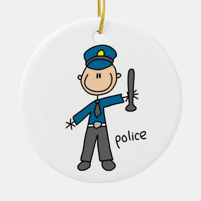 Police Officer Stick Figure Ceramic Tree Decoration (Front)