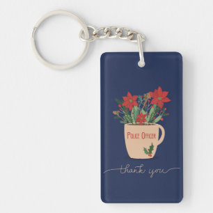Police Officer Thank You at Christmas Poinsettias Key Ring