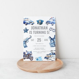 Police Officer Themed Boys 5th Birthday Party Invitation