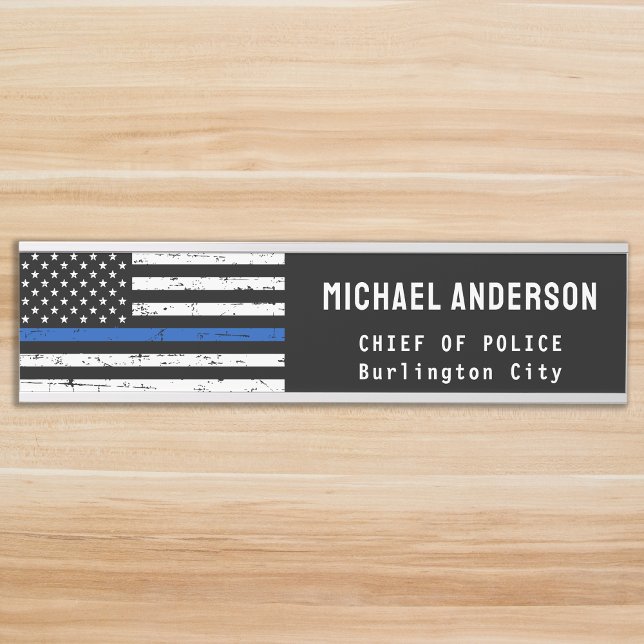 Police Officer Thin Blue Line American Flag Name D Door Sign (Creator Uploaded)