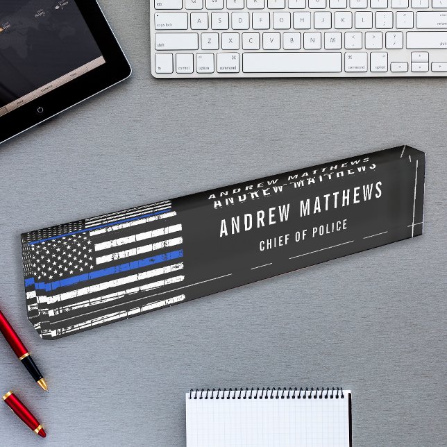 Police Officer Thin Blue Line American Flag Nameplate (Creator Uploaded)