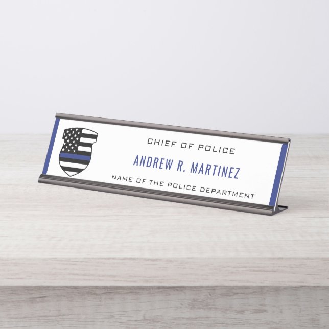 Police Officer Thin Blue Line Badge Police Dept Desk Name Plate (Front)