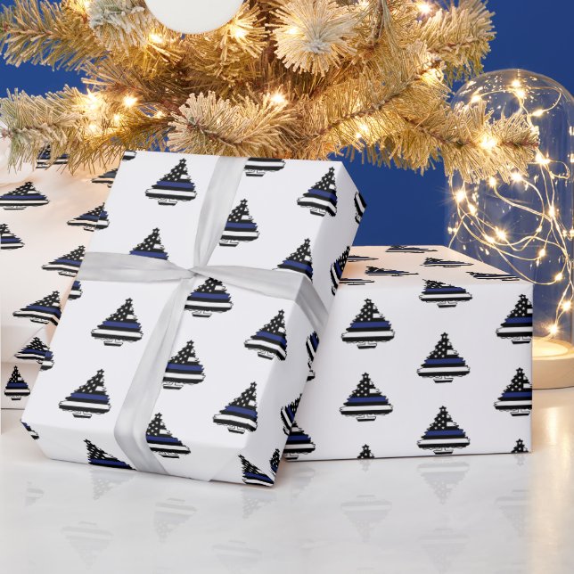 Police Officer Thin Blue Line Christmas Tree  Wrapping Paper (Holidays)