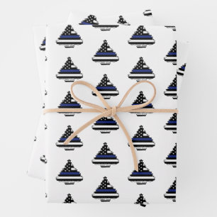 Police Officer Thin Blue Line Christmas Tree  Wrapping Paper Sheet