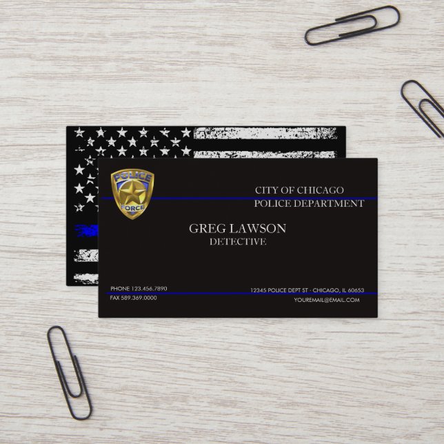 Police Officer Thin Blue Line Flag Law Enforcement Business Card (Front/Back In Situ)